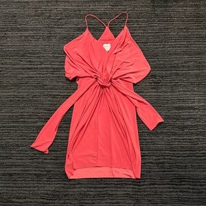 MISA Los Angeles Size XS Coral Pink Domino Drape Knot Wrap Stretch Mini Dress